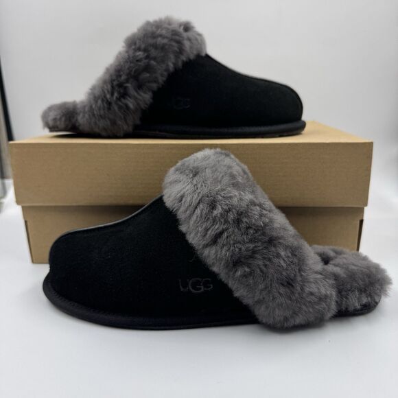 Ugg Australia Women’s Scuffette II Slippers – Suede Black/Grey – Size 8 New - Picture 1 of 16